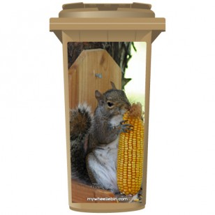 Cheeky Squirrel Eating Corn Wheelie Bin Sticker Panel